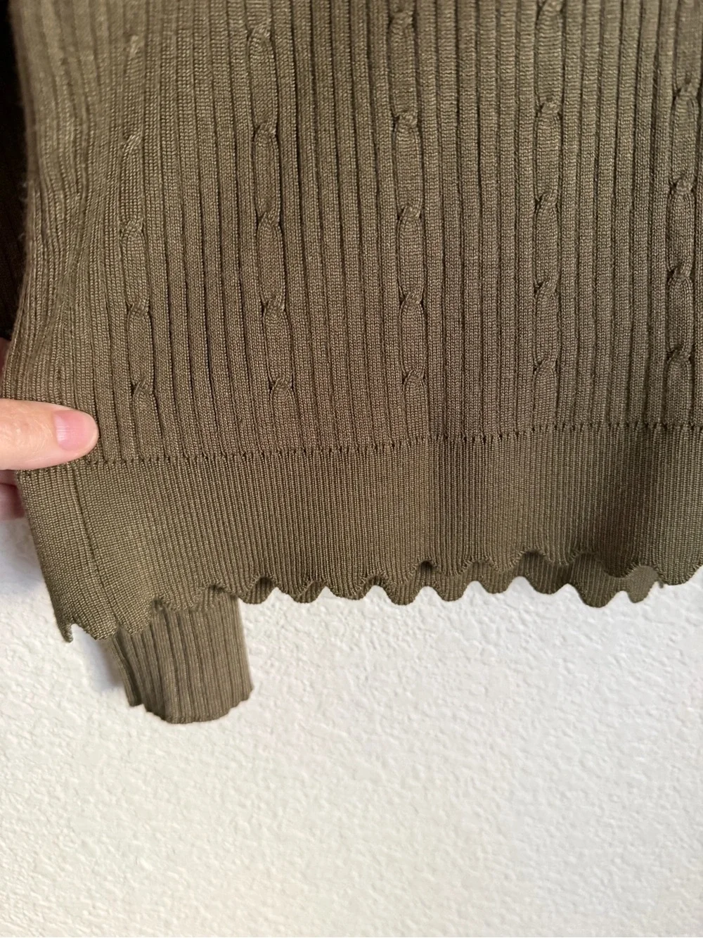 Adrianna Papell Ribbed Cable Knit Mock-neck Sweater L Olive Green NEW